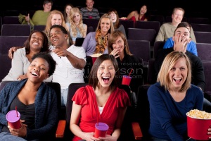 Real People Audience: Group Diverse Watching Movie Theater Comedy